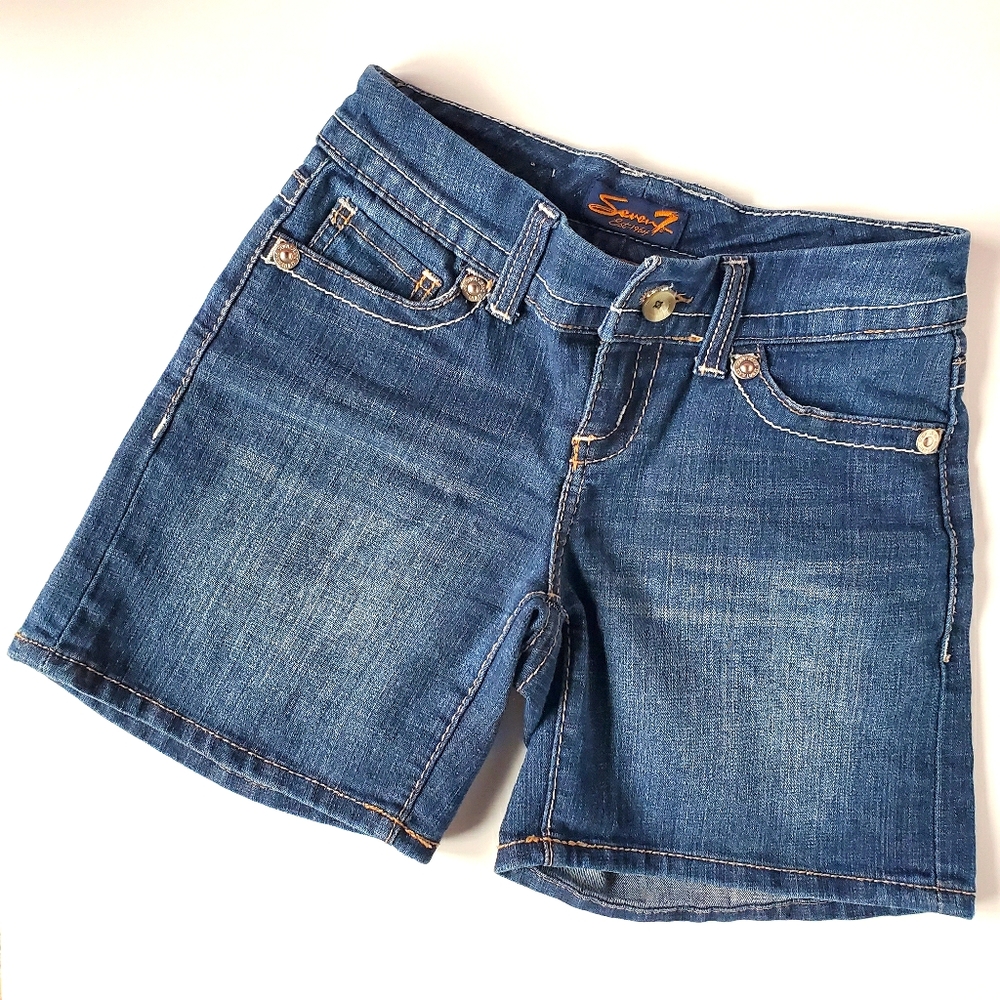 Womens Seven7 Denim Jean Shorts Dark Wash
